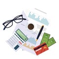 Office supplies and financial documents Royalty Free Stock Photo