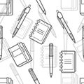 Office supplies icons seamless pattern. Stationery notebooks and pens. Vector illustrations Royalty Free Stock Photo