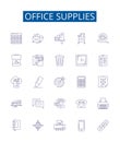 Office supplies line icons signs set. Design collection of Stationery, Pens, Envelopes, Paper, Notepads, Files