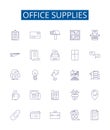 Office supplies line icons signs set. Design collection of Stationery, Pens, Envelopes, Paper, Notepads, Files