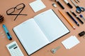 Office Supplies Neatly Organized Around Notebook Royalty Free Stock Photo