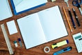 Office Supplies Neatly Organized Around Notebook Royalty Free Stock Photo