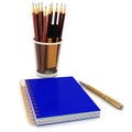 Office supplies and pencils with notepad Royalty Free Stock Photo