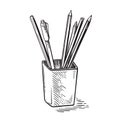 Office supplies, pens and pencils in cup vector Royalty Free Stock Photo