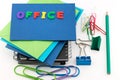 Office supplies on white