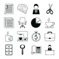 Office supply stationery work business linear style icons set Royalty Free Stock Photo