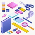 Office supply vector stationery school tools icons and accessories of education assortment pencil marker illustration Royalty Free Stock Photo