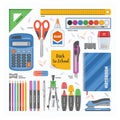 Office supply vector stationery school tools icons and accessories of education assortment pencil marker pen calculator