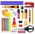 Office supply vector stationery school tools icons and accessories of education assortment pencil marker pen