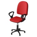 Office swivel chair on castors, with red seat and backrest and black plastic handles, vector illustration