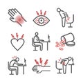 Office syndrome infographic. Line icons. Vector signs