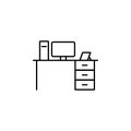 Office table computer icon. Simple line, outline vector of office icons for ui and ux, website or mobile application on white Royalty Free Stock Photo