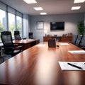 Office table with swivel chairs and blurred background