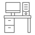 Office table thin line icon, office and work