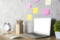 Office table with white laptop Royalty Free Stock Photo