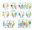 Office team business people big set discussing meeting sit desk working. Royalty Free Stock Photo