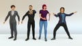 Office teamworkers dancing and joking ridiculous foolish unacceptable behavior poses funny 3D illustration