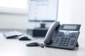 Classical black telephone in the office, customer support and telesale