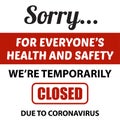 Office temporarily closed sign of coronavirus