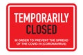 Office temporarily closed sign of coronavirus news Royalty Free Stock Photo