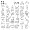 Office thin line SIGNED icon set, workspace symbols collection, vector sketches, logo illustrations, work signs linear