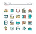 Office things, thin line color icons set Royalty Free Stock Photo
