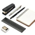 Office tools on desk isolated on a white background Royalty Free Stock Photo