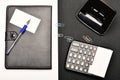 Calculator, hole punch and organizer as work and business concept Royalty Free Stock Photo