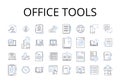 Office tools line icons collection. Kitchen supplies, Sports equipment, School supplies, Graphic design, Automotive Royalty Free Stock Photo