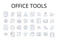 Office tools line icons collection. Kitchen supplies, Sports equipment, School supplies, Graphic design, Automotive Royalty Free Stock Photo