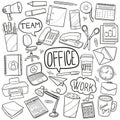 Office Traditional Doodle Icons Sketch Hand Made Design Vector