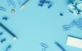 Blue office utensils on a blue background Royalty Free Stock Photo