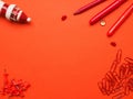 Red office utensils on red Royalty Free Stock Photo