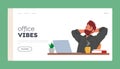 Office Vibes Landing Page Template. Relaxed Male Character at Notebook. Calm Man Working On A Laptop Vector Illustration