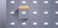 office wall of filing cabinet with open card catalog document data archive storage folders for files business Royalty Free Stock Photo