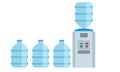 Office water cooler dispenser icon with big water bottles. Vector illustration.