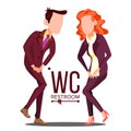 Office WC Sign Vector. Female, Male. Bathroom, Restroom Label. Isolated Cartoon Illustration