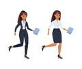 Office Woman Character Wearing Formal Suit Walking with Clipboard Vector Set Royalty Free Stock Photo