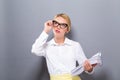 Office woman with a stack of documents Royalty Free Stock Photo