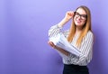 Office woman with a stack of documents Royalty Free Stock Photo