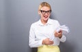 Office woman with a stack of documents Royalty Free Stock Photo