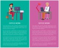 Office Work Banners Set Vector Workers Pages Text