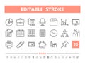 Office work 20 line icons. Vector illustration in line style. Editable Stroke, 64x64, 256x256, Pixel Perfect. Royalty Free Stock Photo