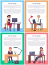 Office Work Posters Set Men Women Working Tables Royalty Free Stock Photo