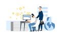 Office work. Team work process. Programmer, business analysis, design, strategy. Flat vector illustration in cartoon