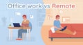 Office work versus remote flat vector banner template