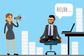 Office worker or businessman relaxes and meditates in the lotus position on workplace