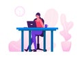 Office Worker Busy Business Woman or Freelancer Working on Laptop Sitting at Table Workplace Thinking of Task