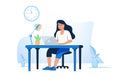 Office Worker Busy Business Woman or Freelancer Working on Laptop Sitting at Table Workplace Thinking of Task. Freelance