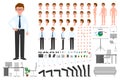 Office worker cartoon character body parts creation set. Young man standing constructor vector illustration